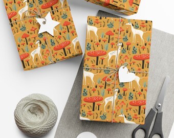Greyhound Mushroom Golden Gift Wrap Paper