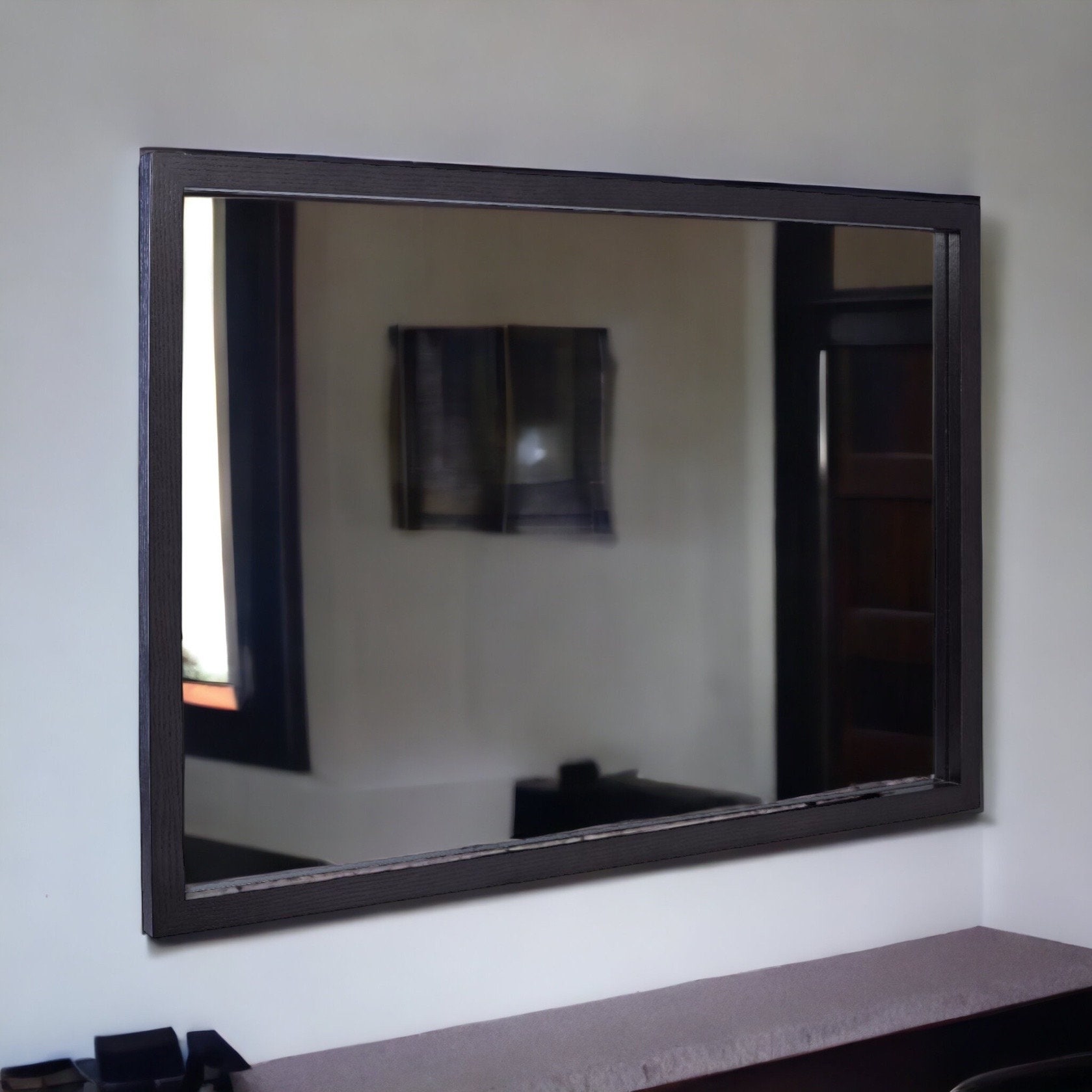 Oak Bathroom Wallhanging Mirror / Black Oak Bathroom Mirror / Etsy