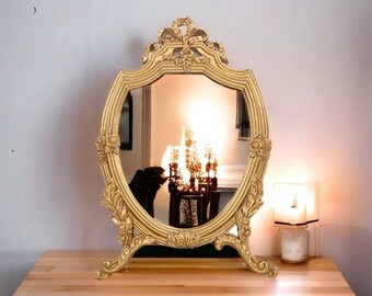 Vintage Vanity Mirror - Small Vanity Mirror / French Bohemian Vintage Vanity Mirror / Gold Vanity Mirror