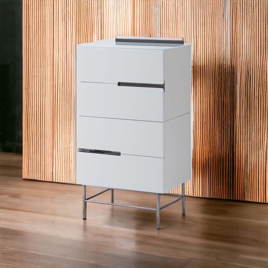 Modern Four Drawers Narrow Bedside Table / White 4drawer Bedside Table