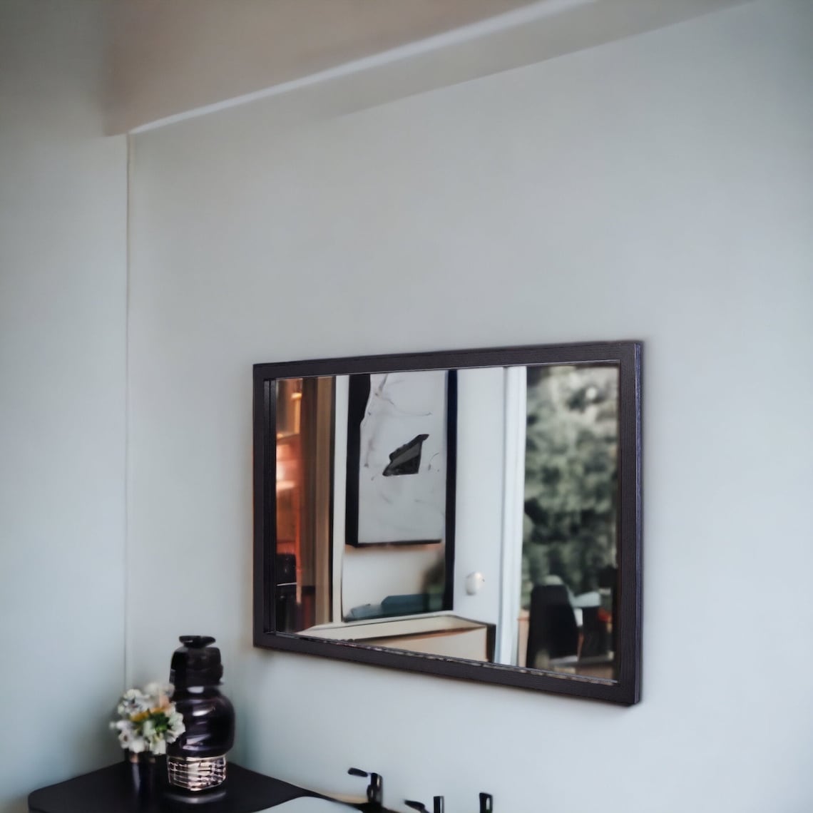 Oak Bathroom Wallhanging Mirror / Black Oak Bathroom Mirror / Etsy