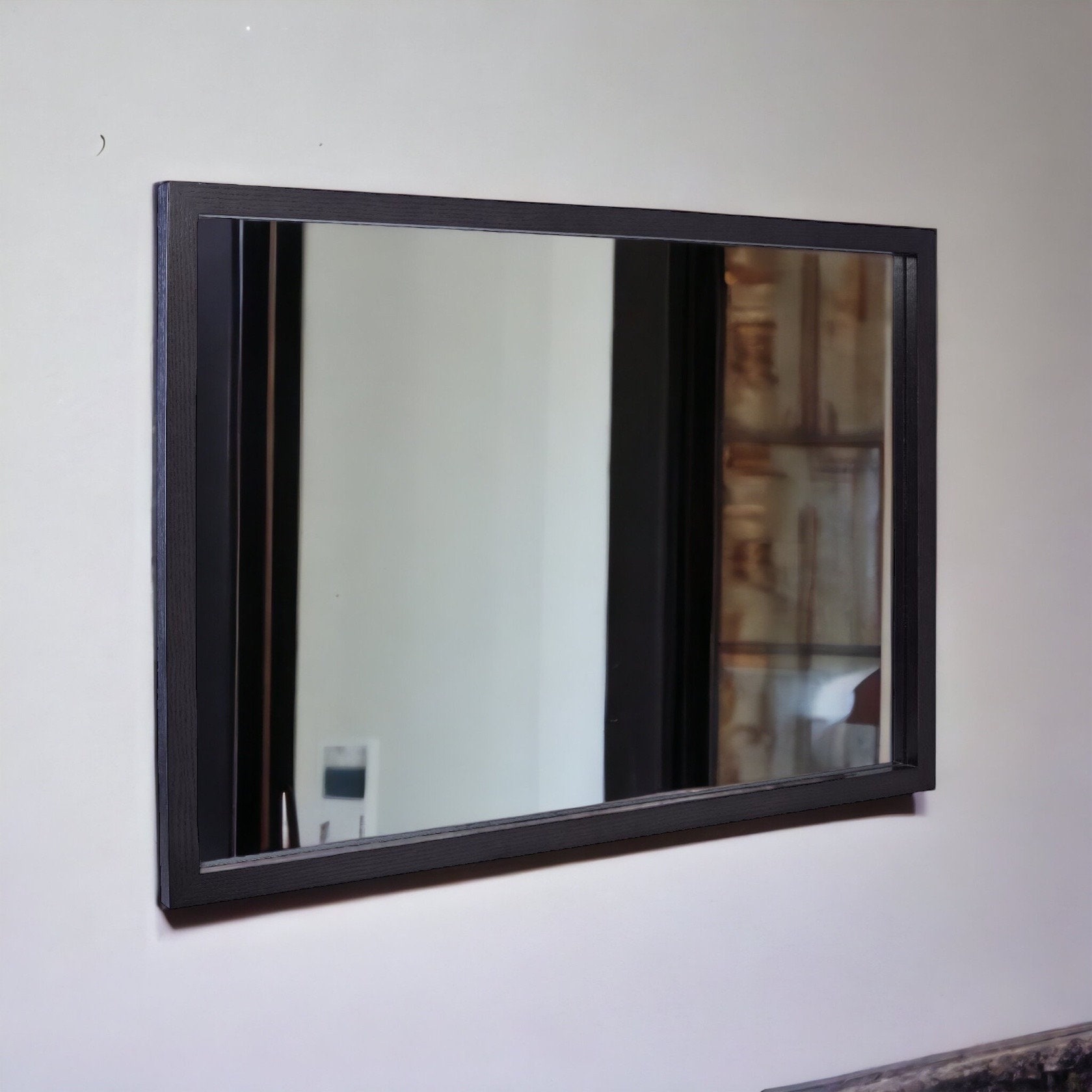 Oak Bathroom Wallhanging Mirror / Black Oak Bathroom Mirror / Etsy