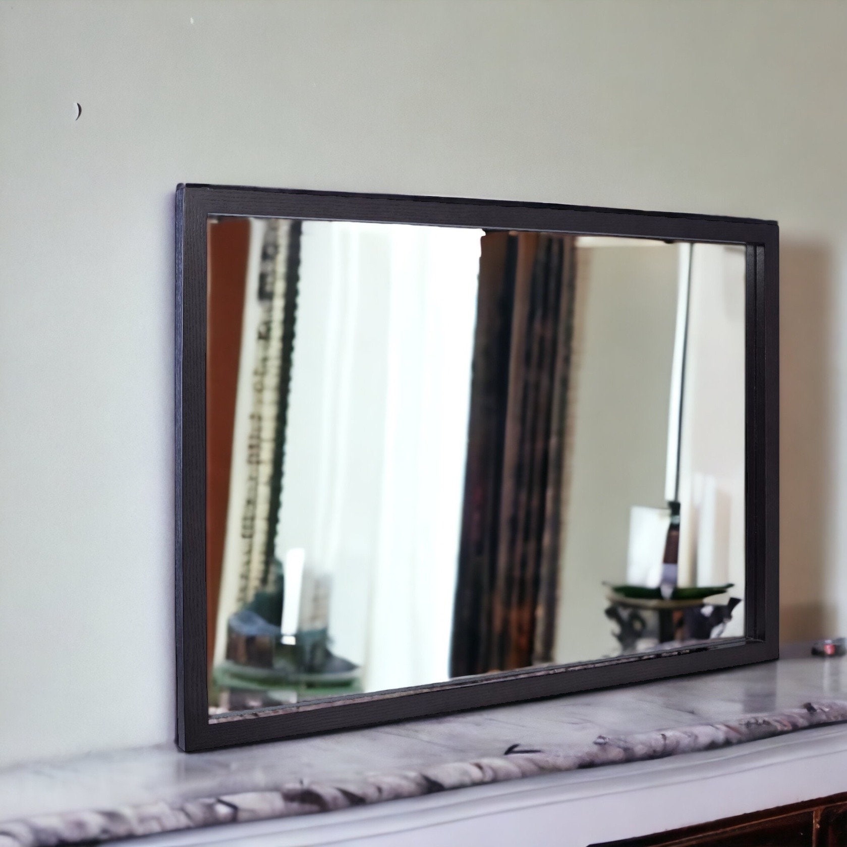 Oak Bathroom Wallhanging Mirror / Black Oak Bathroom Mirror / Etsy