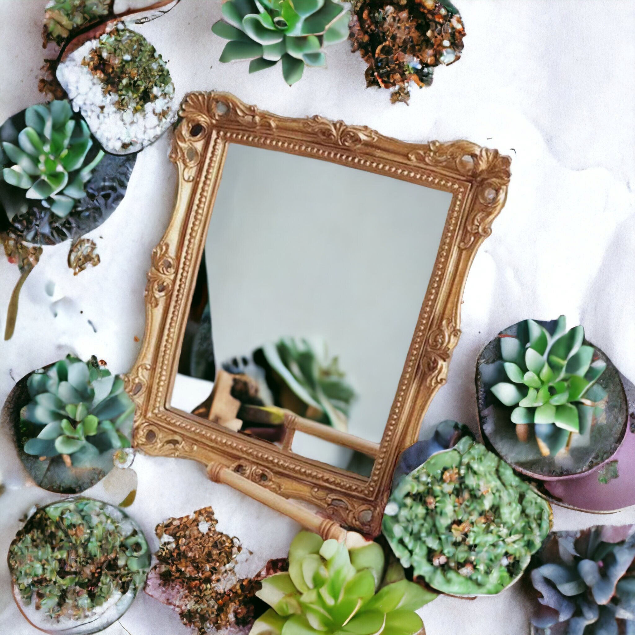 Rectangular Gold Mirror / Vintage Gold Vanity Mirror / Tabletop Makeup Mirror / Wall Hanging