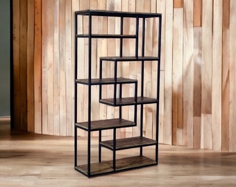 Industrial Multi Shelf Unit - Durable Metal and Wood Shelf Unit / 6 Shelves Industrial Multi Shelf Unit