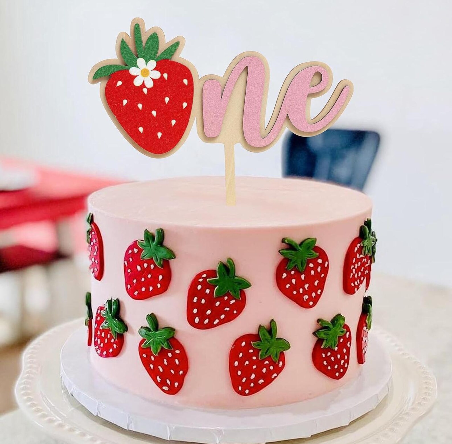 Wooden Strawberry First Birthday Cake Topper: Sweet One Decor - Etsy