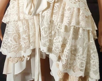 Layered Vintage & Antique Lace Wrap Skirt,Boho Bridal Skirt,festival skirt,steampunk or Victorian.