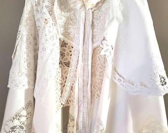 Luxury Shabby-chic skirt/ boho style lace Skirt/Linen and Lace Bridal Skirt/Handmade,one of a kind skirt.