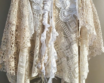 Bohemian Vintage & Antique Lace Skirt, Alternative bridal skirt, festival or fairy skirt,exclusively designed and hand-made, steampunk.