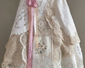 Shabbychic style Bohemian bridal skirt/ Vintage and Antique doily skirt/Lace skirt /Alternative bridal wear.