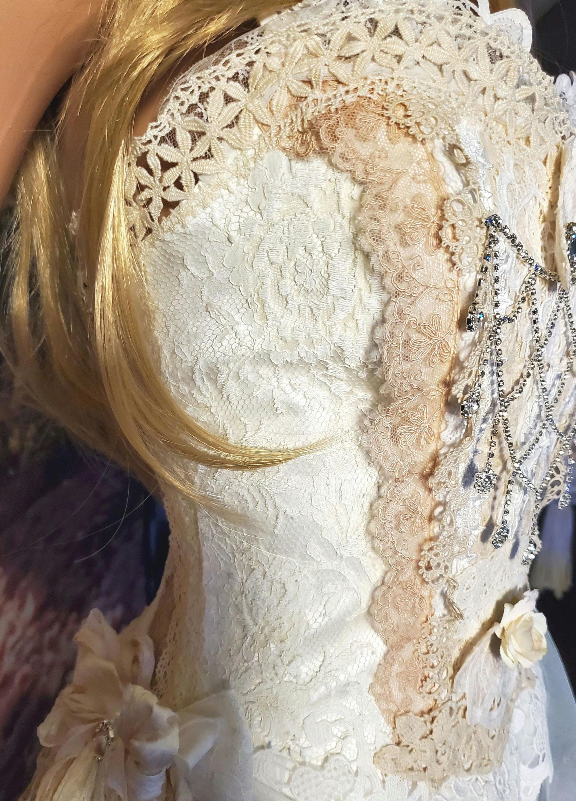 Bespoke Lace Gown/Antique Lace Wedding Dress/Victorian Style gown/period costume for film/hand- made Alternative wedding.
