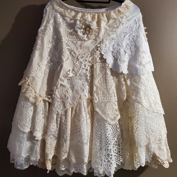 Cream Crochet Boho Skirt