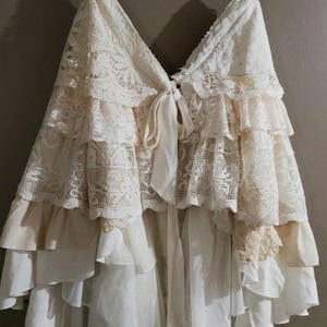 Layered Vintage & Antique Lace Wrap Skirt,Boho Bridal Skirt,festival skirt,steampunk or Victorian.