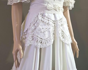 Vestido de algodón y encaje estilo pradera, hecho a mano, estilo cottage-core, vestido estilo victoriano, vestido de novia alternativo, vestido único.