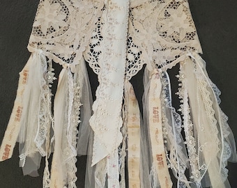 Falda cruzada de encaje vintage-chic romántica/falda cruzada deshilachada
