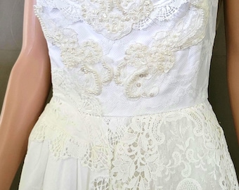 Vestido de encaje y algodón antiguo francés/Vestido de encaje único en su tipo/Vestido de novia alternativo/Vestido de encaje estilo bohemio.
