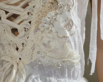 Vestido bohemio floral único hecho a mano / Vestido estilo shabby chic único / Vestido de encaje antiguo y vintage / Vestido de hadas.