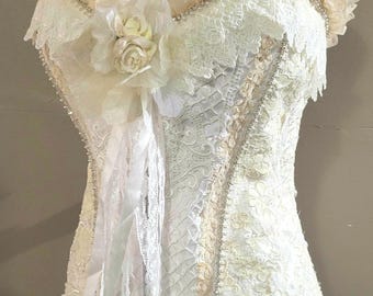 Corsé de encaje antiguo romántico / Corsé de novia de encaje / Corsé bohemio / Corsé gitano / Corsé shabby chic