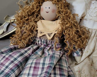 Muñeca de bloque vintage restaurada, hecha a mano.