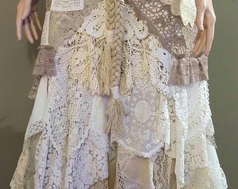 Luxus Alternative Shabby-Chic Rock/Boho-Stil Spitzenrock/Leinen und Braut-Spitzenrock/Handarbeit,Unikatrock.