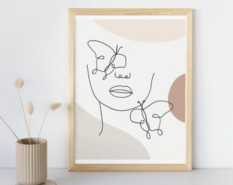 Woman Line Art Print, Feminine Wall Art, Abstract Butterfly Line Art, Minimalist Wall Art