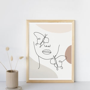 Woman Line Art Print, Feminine Wall Art, Abstract Butterfly Line Art, Minimalist Wall Art