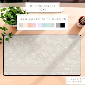 Personalized Floral Desk Mat, Office Decor, Customized Work Pad, Desk Accessory, Stylish Mouse Pad, Mother&#39;s Day Gift, Teacher Appreciation