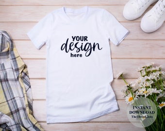 White Bella Canvas 3001 Mock, Tshirt Mockup, Styled Shirt Mockup, Fall Mockup, Womens Tee Mock, White T-Shirt Mockup, White Tshirt mockup