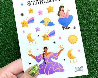 Starlight Sticker Sheet | cute stickers, stationery, laptop sticker, celestial, star stickers, junk journal stickers, girl power