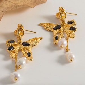 Enchanting Butterfly Pearl Dangles, Set with Blue Sapphires