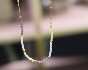 Tiny Beaded Necklace, Gold Necklace, Elegant Necklace, Layering Beaded Chain, Delicate Layering Necklace, Gift for Her
