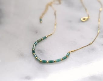 Tiny Beaded Necklace, Bead Choker, Dainty Gold Necklace, Gift for Her, Summer Necklace