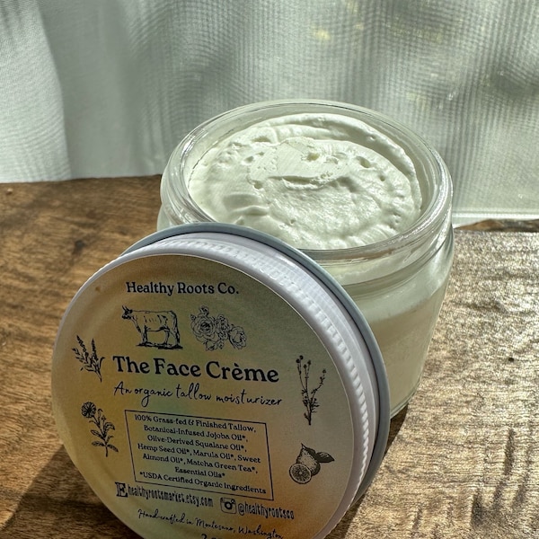 Whipped Grass-Fed Tallow Face Cream | Organic Botanical Infused Oils | Tallow Moisturizer | Skin Care Gift | Organic Handmade Beauty