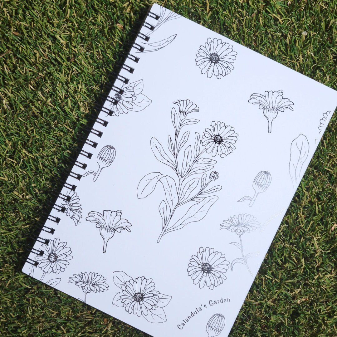 Botanical Calendula Flower Spiral Notebook - Ruled Line | Floral ...