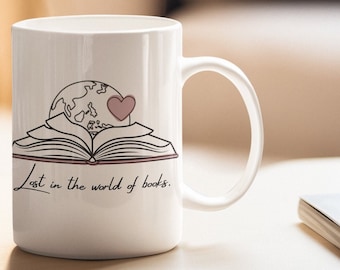 Tazza per amanti dei libri / Design con globo e libro aperto
