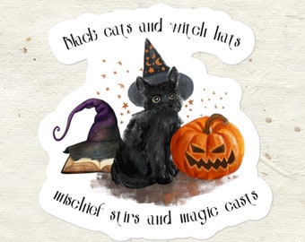 Pegatina de bruja de Halloween / Gato negro Cottagecore
