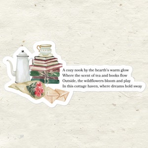 Cottagecore Tea and Book Sticker | Whimsical Tea Time in a Cozy Cottage