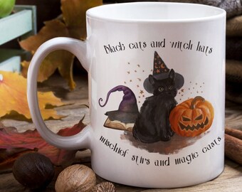 Halloween Witchy Mug | Black Cat Cottagecore Mug