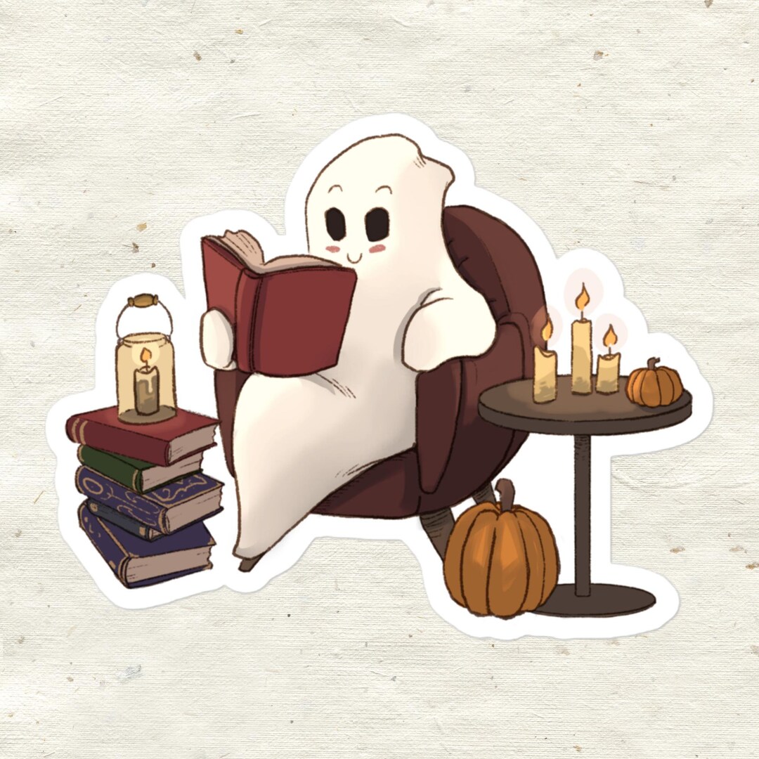 Cozy Halloween Ghost Sticker | Hand-drawn, Book Lover's Delight - Etsy