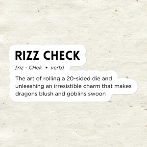 Rizz Check Dragon Edition Sticker | Funny DnD Charisma Definition