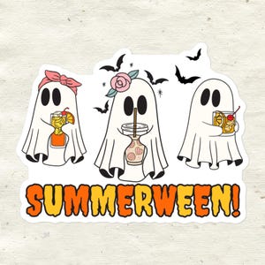 Summerween Geist Aufkleber | Süße Halloween-im-Sommer-Vibes für die gruselige Jahreszeit