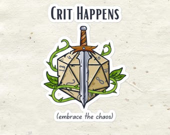 Pegatina de Crit Happens / Pegatina de DnD Dice & Sword para aventureros amantes del caos
