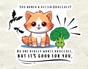 Pegatina de gatito brócoli inspirada en Onyx Storm - Fan Art de fantasía