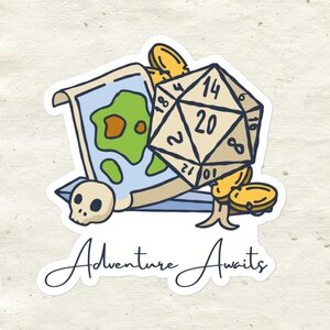 Adventure Awaits DnD Sticker | Dungeon Master Map & Dice Sticker