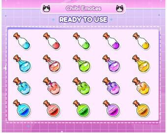 Emotes de poción chibi para Twitch, Discord y YouTube / Set de emojis de frasco mágico / Listo para usar