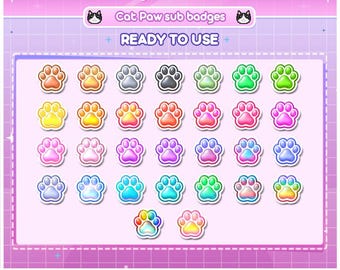 Insignias de suscripción de Twitch de Cat Paw: rangos de estrellas de Chibi (descarga instantánea)