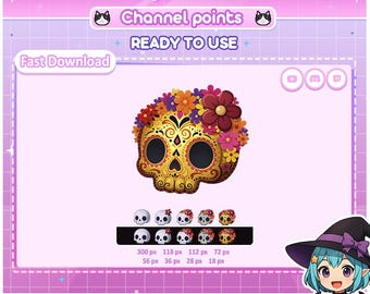 Insignias de suscripción de calaveras de Halloween para Twitch: Calaveras de azúcar chibi (descarga instantánea)