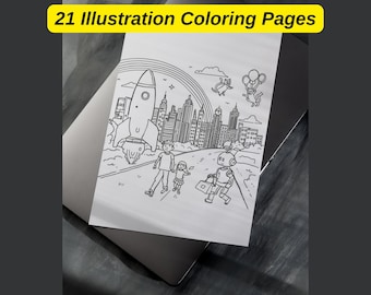 Dibujos para colorear de ciudades fantásticas para niños: 21 ilustraciones imprimibles (descarga digital)