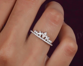 Lab Grown Diamond Tiara Ring Marquise Diamond Ring Crown Ring Dainty Stacking Ring Princess Tiara Ring Lab Diamond Ring Dainty Promise Ring