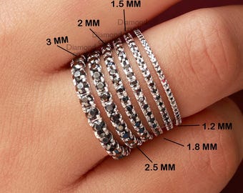 14k Gold Black Moissanite Full Eternity Band Moissanite Stacking Ring For Women Dainty Wedding Band Thin Dainty Band Black Diamond Ring